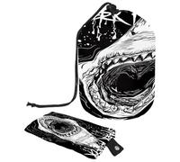 Beauty case con coulisse, a forma di botte, con scritta "Danger Shark Attack", borsa per cosmetici, organizer da viaggio + piccola borsa, Multi, 9.9x6.9in/25.2x17.6cm;6x3.5in/15.2x8.8cm, Beauty case