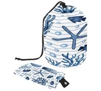 Beauty case con coulisse, a forma di botte, con stella marina, conchiglia, corallo, bolle, borsa per cosmetici, organizer da viaggio + piccola borsa, Multi, 9.9x6.9in/25.2x17.6cm;6x3.5in/15.2x8.8cm,