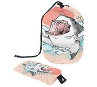 Beauty case con coulisse, a forma di botte, motivo: squalo pericoloso, borsa per cosmetici, organizer da viaggio + piccola borsa, Multi, 9.9x6.9in/25.2x17.6cm;6x3.5in/15.2x8.8cm, Beauty case