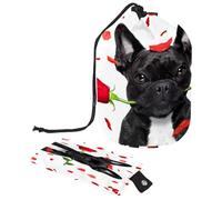 Beauty case con coulisse, a forma di cane con una rosa a forma di botte, trousse per cosmetici, organizer da viaggio + piccola borsa, Multi, 9.9x6.9in/25.2x17.6cm;6x3.5in/15.2x8.8cm, Beauty case
