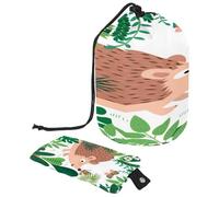 Beauty case con coulisse, a forma di riccio che gioca con farfalla nella foresta, a forma di botte, borsa per cosmetici, organizer da viaggio per trucchi + piccola borsa, Multi,