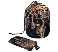 Beauty case con coulisse, acchiappasogni con occhio magico e piume, a forma di botte, borsa per cosmetici, organizer da viaggio + piccola borsa, Multi, 9.9x6.9in/25.2x17.6cm;6x3.5in/15.2x8.8cm, Beauty