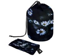 Beauty case con coulisse, belle margherite bianche a forma di botte, beauty case, organizer da viaggio + piccola borsa, Multi, 9.9x6.9in/25.2x17.6cm;6x3.5in/15.2x8.8cm, Beauty case