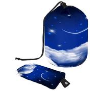 Beauty case con coulisse, blu notte cielo sfondo con luna sopra le nuvole a forma di barile borsa per cosmetici borsa da viaggio organizer per trucchi + piccola borsa, Multi,