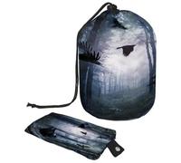 Beauty case con coulisse, con corvi neri in una foresta notturna spettrale a forma di barile, borsa per cosmetici, organizer da viaggio per trucchi + piccola borsa, Multi,