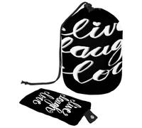 Beauty case con coulisse, con scritta "Live Laugh Love", a forma di botte, beauty case, organizer da viaggio + piccola borsa, Multi, 9.9x6.9in/25.2x17.6cm;6x3.5in/15.2x8.8cm, Beauty case