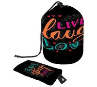 Beauty case con coulisse, con scritta "Live Laugh Love", a forma di botte, beauty case, organizer da viaggio + piccola borsa, Multi, 9.9x6.9in/25.2x17.6cm;6x3.5in/15.2x8.8cm, Beauty case