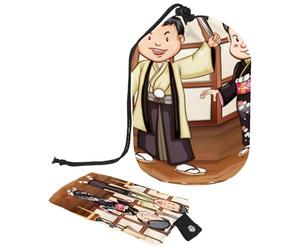 Beauty case con coulisse, coppia giapponese che indossa un tradizionale kimono a forma di barile, beauty case, organizer da viaggio + piccola borsa, Multi, 9.9x6.9in/25.2x17.6cm;6x3.5in/15.2x8.8cm,