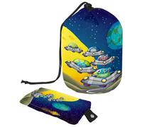 Beauty case con coulisse, divertente astronave spaziale, mostro della terra, astronauro, borsa a forma di barile, trousse da viaggio organizer per trucchi + piccola borsa, Multi,