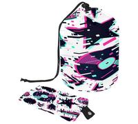 Beauty case con coulisse, Glitch Audio Sound Equipment Borsa a forma di barile Beauty Bag Trousse, Viaggio Trucco Organizer Pouch + Piccola Borsa, Multi, 9.9x6.9in/25.2x17.6cm;6x3.5in/15.2x8.8cm,