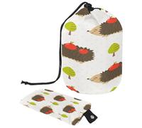 Beauty case con coulisse, grazioso motivo a forma di riccio e mela, a forma di barile, trousse da viaggio per trucchi + piccola borsa, Multi, 9.9x6.9in/25.2x17.6cm;6x3.5in/15.2x8.8cm, Beauty case