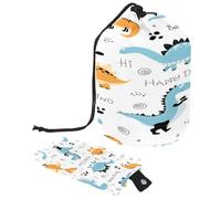 Beauty case con coulisse, Hello Happy Dinosaur a forma di barile, borsa per cosmetici, organizer da viaggio + piccola borsa, Multi, 9.9x6.9in/25.2x17.6cm;6x3.5in/15.2x8.8cm, Beauty case