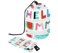 Beauty case con coulisse, Hello Summer Tropical Flamingos a forma di barile, beauty case, organizer da viaggio + piccola borsa, Multi, 9.9x6.9in/25.2x17.6cm;6x3.5in/15.2x8.8cm, Beauty case