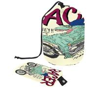 Beauty case con coulisse, motivo: dinosauro Racer su una moto, a forma di botte, borsa per cosmetici, organizer da viaggio + piccola borsa, Multi, 9.9x6.9in/25.2x17.6cm;6x3.5in/15.2x8.8cm, Beauty case