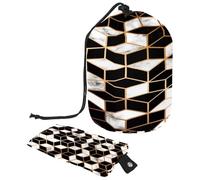 Beauty case con coulisse, motivo geometrico con linee dorate, nero e bianco, a forma di barile, trousse da viaggio per trucchi + piccola borsa, Multi, 9.9x6.9in/25.2x17.6cm;6x3.5in/15.2x8.8cm, Beauty