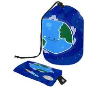Beauty case con coulisse, motivo Terra dei cartoni animati con razzo a forma di barile, borsa per cosmetici, organizer da viaggio per trucchi + piccola borsa, Multi,