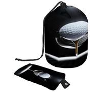 Beauty case con coulisse, pallina da golf su tee con mazza in nero riflettore a forma di barile, borsa per cosmetici, organizer da viaggio per trucchi + piccola borsa, Multi,