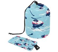 Beauty case con coulisse, per giocatori di hockey su ghiaccio, a forma di botte, borsa per cosmetici, organizer da viaggio + piccola borsa, Multi, 9.9x6.9in/25.2x17.6cm;6x3.5in/15.2x8.8cm, Beauty case