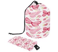 Beauty case con coulisse, rosa con farfalle volanti e motivo floreale, a forma di barile, trousse da viaggio per trucchi + piccola borsa, Multi, 9.9x6.9in/25.2x17.6cm;6x3.5in/15.2x8.8cm, Beauty case