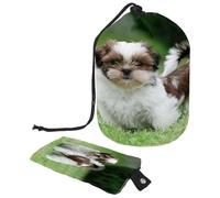 Beauty case con coulisse, Shih Tzu Dog Puppy borsa a forma di barile beauty case, organizer da viaggio + piccola borsa, Multi, 9.9x6.9in/25.2x17.6cm;6x3.5in/15.2x8.8cm, Beauty case