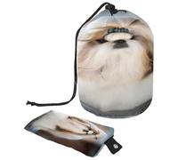 Beauty case con coulisse, Shih Tzu Dog Puppy borsa a forma di barile beauty case, organizer da viaggio + piccola borsa, Multi, 9.9x6.9in/25.2x17.6cm;6x3.5in/15.2x8.8cm, Beauty case