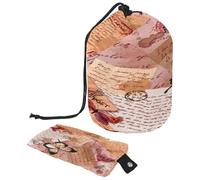 Beauty case con coulisse, stile vintage, con lettera scritta e farfalla a forma di botte, beauty case, organizer da viaggio + piccola borsa, Multi, 9.9x6.9in/25.2x17.6cm;6x3.5in/15.2x8.8cm, Beauty