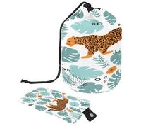 Beauty case con coulisse, tigre tra le foglie tropicali della giungla, a forma di barile, beauty case, organizer da viaggio + piccola borsa, Multi, 9.9x6.9in/25.2x17.6cm;6x3.5in/15.2x8.8cm, Beauty