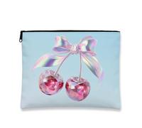 Beauty case con cristalli di ciliegie, elegante astuccio per cosmetici da donna, in tela con cerniera, ideale come regalo per festival ed eventi stagionali, Pesca, 7x9 Inch, Ciliegie