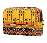 Beauty case con decorazione della cultura africana da donna, borsa da viaggio per articoli da toeletta grandi, pratica borsa organizer con cerniera, Multi, 18.5x7.5x13cm/7.3x3x5.1in, Beauty case