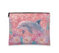 Beauty case con delfino, astuccio da viaggio per donne, con motivo magico oceano, organizer portatile con cerniera con design glitterato, borsa da toilette regalo per vacanze al mare, Pesca, 7x9 Inch
