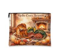 Beauty case con dilofosauro autunnale, grazioso astuccio da viaggio per camino, per donne e ragazze, organizer portatile con cerniera in tela con cerniera, 17,8 x 22,9 cm