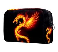 Beauty case con drago di fuoco con ali simbolo di saggezza da donna, borsa da viaggio per articoli da toeletta grande, pratica borsa organizer con cerniera, Multi, 18.5x7.5x13cm/7.3x3x5.1in, Beauty