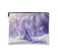 Beauty case con drago fantasy, viola mitico astuccio da viaggio per donne, organizer portatile in tela con cerniera, regalo per articoli da toeletta per la cura della pelle delle vacanze, Viola, 7x9