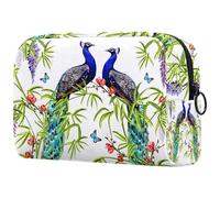 Beauty case con due pavoni da donna, borsa da viaggio per articoli da toeletta grandi, pratica borsa organizer con cerniera, Multi, 18.5x7.5x13cm/7.3x3x5.1in, Beauty case