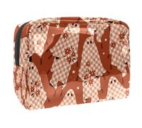 Beauty case con fantasmi floreali per Halloween, da donna, per articoli da toeletta da viaggio, grande, in PVC, pratico astuccio organizer con cerniera, Multi, 18.5x7.5x13cm/7.3x3x5.1in, Beauty case