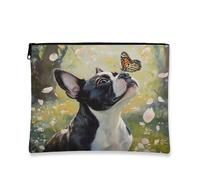 Beauty case con farfalla e cane, fantasia floreale per donne, organizer portatile da viaggio con cerniera, borsa da toilette primaverile per la cura della pelle, Multicolore, 7x9 Inch, Cane