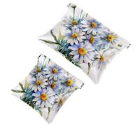 Beauty case con fiori di camomilla bianca, impermeabile, senza cerniera, chiusura automatica, mini custodia portatile da viaggio per cuffie e gioielli, Multi, 7.1x5.8 inch/4.7x4.5 inch