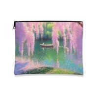 Beauty case con fiori di ciliegie, astuccio da viaggio per donne, in tela con cerniera, per cosmetici, colori pastello acquerello, borsa da toilette regalo primaverile, Pesca, 7x9 Inch, Fiore