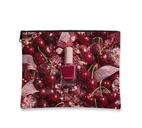 Beauty case con fiori di ciliegio, borsa da viaggio per cosmetici ispirata alla frutta, per donne, piccola borsa portatile in tela con cerniera, regalo primaverile, borsa da toeletta essenziale per