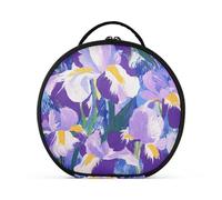 Beauty case con fiori di iris viola e bianchi, con scomparti e maniglia, impermeabile, da viaggio, con divisori regolabili, 27,9 cm