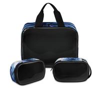 Beauty case con fiori e dalie, per donne e uomini, con fiori blu, traslucido, trousse da doccia, 3 pezzi, da viaggio, articoli da toeletta e cosmetici, organizer, Colore, XL, Astuccio per trucchi