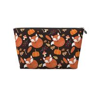 Beauty case con foglie autunnali e volpe, trousse da viaggio per articoli da toeletta da donna, borsa per il trucco in pelle, organizer per trucchi, Argento, Taglia unica