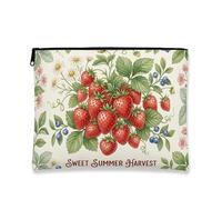 Beauty case con fragole, borsa da viaggio vintage floreale per donne, organizer portatile in tela con cerniera, borsa da toilette estiva per la cura della pelle, Rosso, 7x9 Inch, Vendemmia
