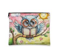 Beauty case con gufo, grazioso astuccio da viaggio per donne, piccolo organizer portatile in tela con cerniera, regalo per bambini e ragazzi, Multicolore, 7x9 Inch, Gufo