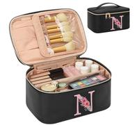 Beauty case con iniziali A-Z, regalo personalizzato per donne e mamme, regalo di compleanno per la migliore amica, sacchetti regalo per cosmetici, nero (N)