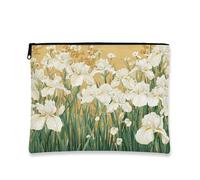 Beauty case con iris bianco, elegante astuccio da viaggio floreale per donne, organizer portatile in tela con cerniera, regalo primaverile, borsa da toilette per la cura della pelle, stile vintage