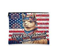 Beauty case con lama e alpaca per 250 anni, 4 luglio, borsa da viaggio patriottica da donna, piccola borsa portatile in tela con cerniera, borsa da toilette americana, 17,8 x 22,9 cm
