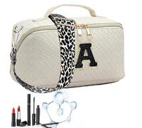 Beauty case con lettera iniziale, grande capacità, borsa per cosmetici, borsa da toilette in tessuto classificato per donne, sua madre, damigella d'onore, bianco, Refer to description, Unisex