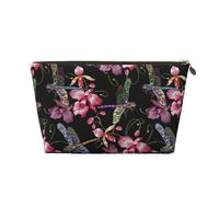 Beauty case con libellula e fiori rosa, borsa per cosmetici, borsa da viaggio per cosmetici, borsa per il trucco da donna, borsa per il trucco in pelle, graziosa borsa per il trucco, Oro, Taglia unica