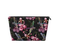 Beauty case con libellula e fiori rosa, borsa per cosmetici, borsa da viaggio per cosmetici, borsa per il trucco da donna, borsa per il trucco in pelle, graziosa borsa per il trucco, Argento, One Size